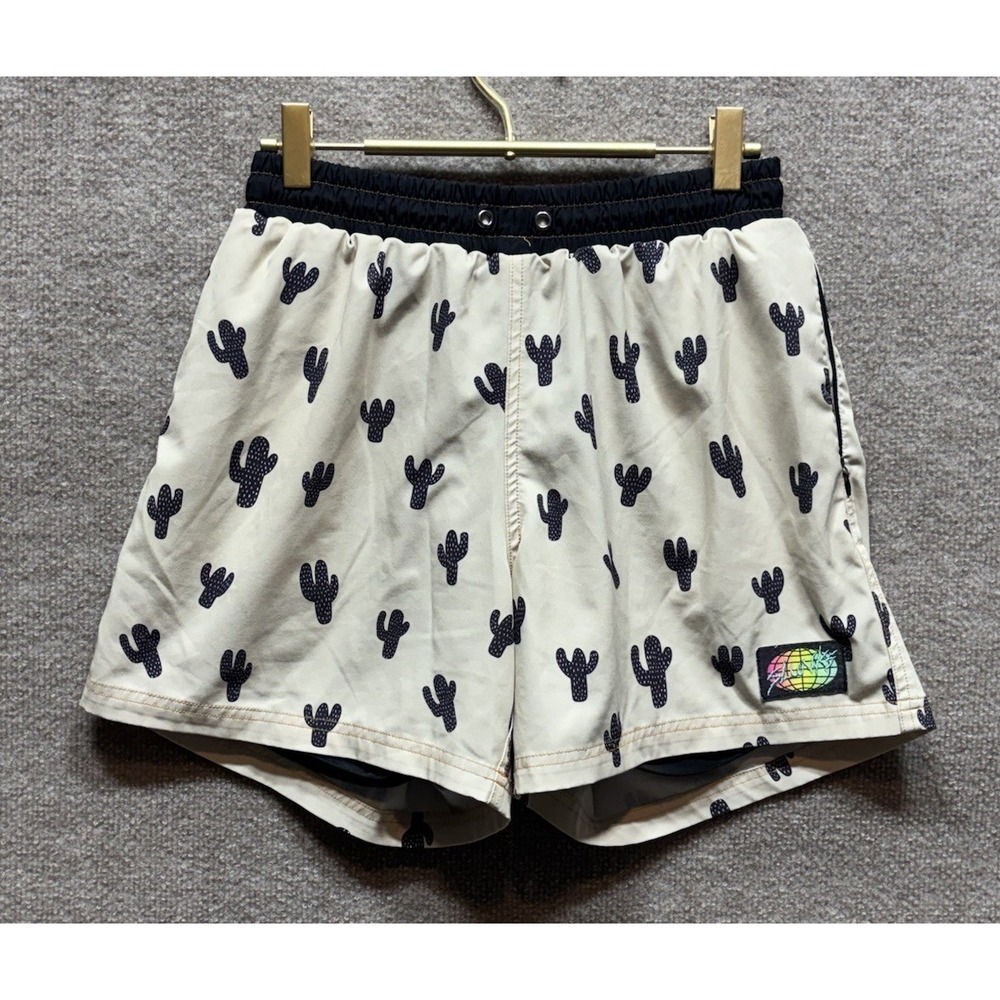 Slunks "Cat Ties" Mens Shorts Size Small Cactus Print Lined Athleisure EUC 4"